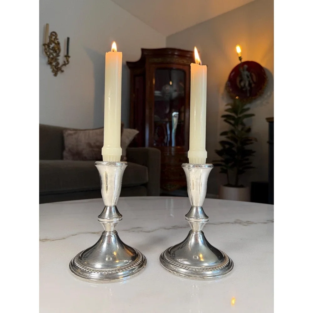 Vintage Sterling Silver Weighted Candlestick Pair • Duchin Creation 5.5